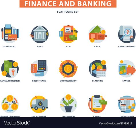 Banking Money Finance Services Icons Set Sign Vector Image