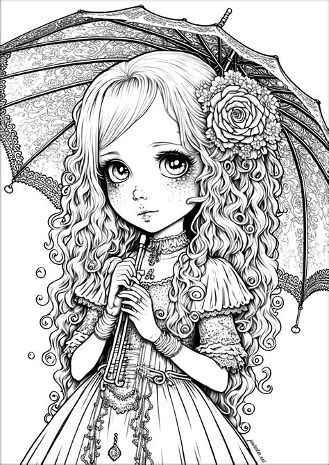 Girl Drawn In Manga Animated Style Manga Anime Adult Coloring Pages