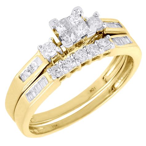 Ladies 10k Yellow Gold Diamond Engagement Ring Princess Wedding Band