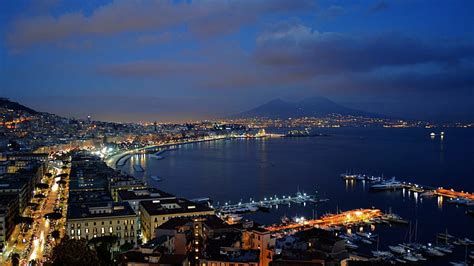 Hd Wallpaper Naples Campania Italy Bay Lights Night Sky