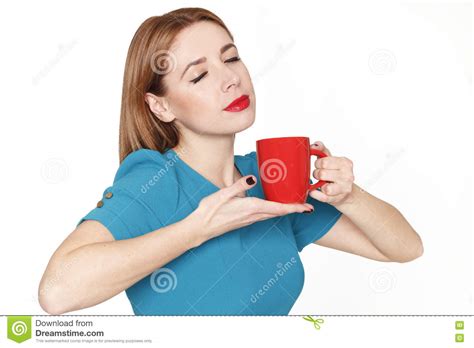 Young Pretty Woman Holding A Cup Of Tea Or Coffee Stock Photo Image