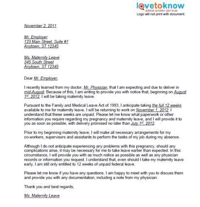 Returning to work after a job gap/relocation. Printable Examples of Maternity Leave Letters | LoveToKnow ...