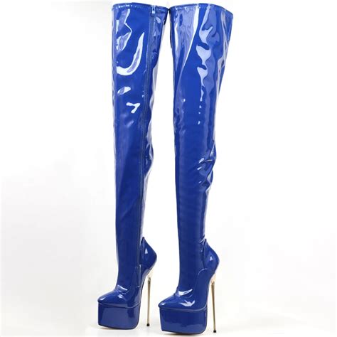jialuowei thigh high platform boots women 22cm extreme high heel gold metal heel sexy fetish
