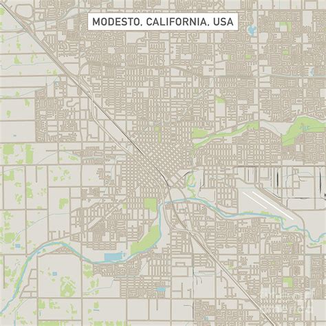 Modesto California Us City Street Map Digital Art By Frank Ramspott