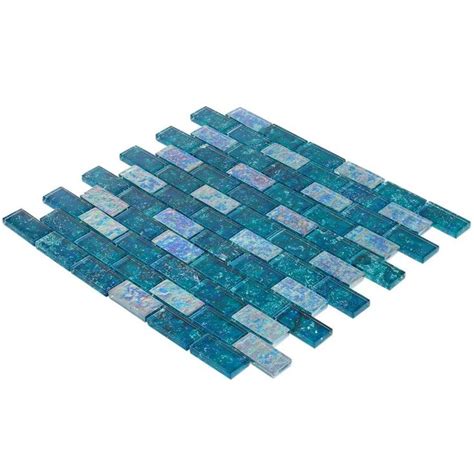 Laguna Iridescent Aquamarine 1x2 Brick Glass Tile