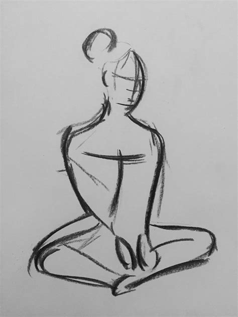 Sitting Female Figure Original Charcoal Sketch Art By Suzann