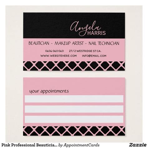 Pink Professional Beautician Business Card Beautician Business Cards