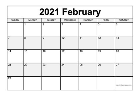 Blank, editable and easy to print. Free February 2021 Calendar Printable (PDF, Word)