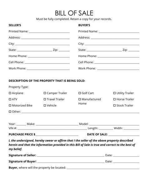 Horse Trailer Bill Of Sale 1 Bill Of Sale Form Template Vehicle
