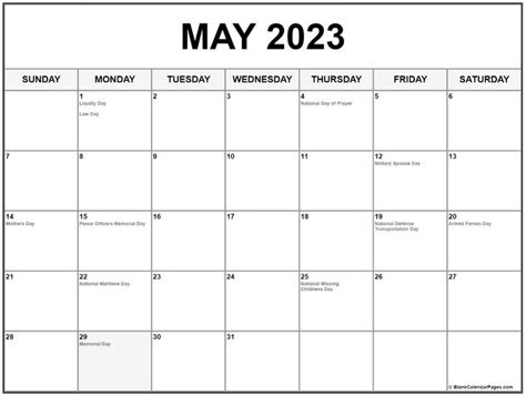 May 2023 With Holidays Calendar Calendar Template Holiday Calendar