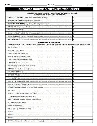Free Business Income And Expense Worksheet Patchnelo