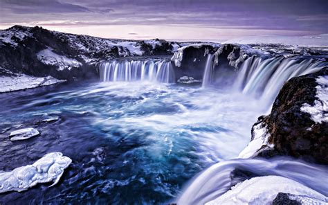 Download Wallpapers 4k Godafoss In Winter Cliffs Beautiful Nature