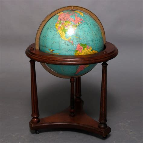 Vintage Comprehensive World Globe On Mahogany Floor Stand By Replogle