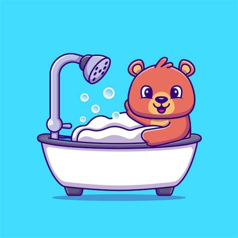 Ducha De Ba O De Oso Lindo En La Ilustraci N De Vector De Dibujos