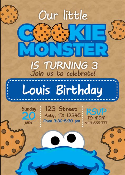 Cookie Monster Birthday Party Invitation Magical Invite