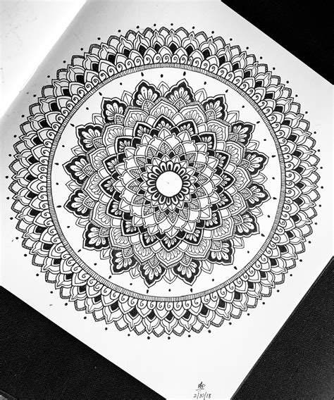 Black And White Mandala Free Hand Mandala Doodle Zentangle Pattern
