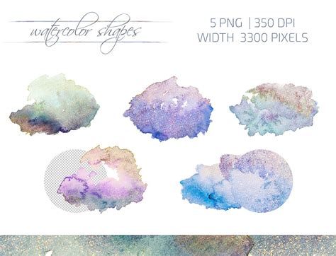 Watercolor Shape Textures Bundle With Gold Glitter Watercolor Etsy