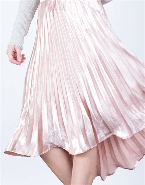Pleated Metallic Skirt Light Pink Midi Skirt Pleated Satin Skirt