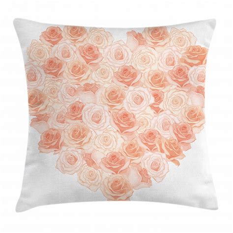 Peach Throw Pillow Cushion Cover Valentines Day Inspired Heart Shaped