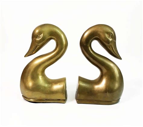 Vintage Brass Bookends Pair Of Solid Brass Swan Bird Made In Korea