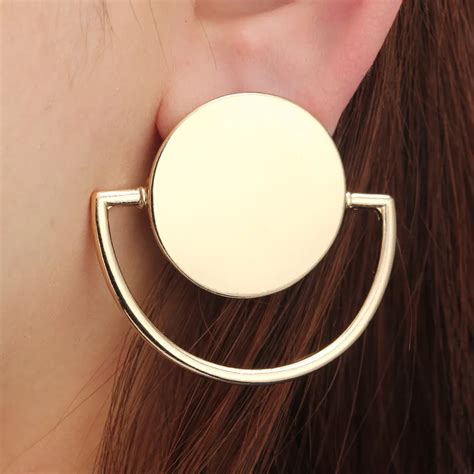 Crazy Feng New Exaggeration Gold Color Statement Earring For Women Hollow Out Semicircle And
