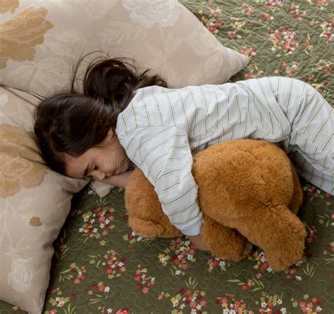 Girl Sleeping With Teddy Bear Stock Image Image Of Cheerful Pretty