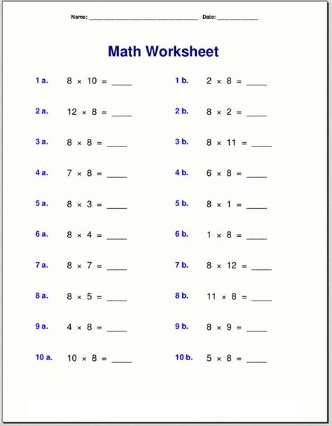 Multiplication worksheets for grade 3. Multiply by 8 Worksheets | Activity Shelter