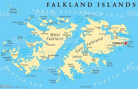 Situación de port stanley en las islas malvinas. Falkland Island Political Map Stock Illustration ...