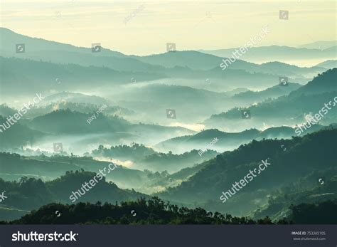 Beautiful Landscape Mountain Layer Morning Sun Stock Photo 753385105