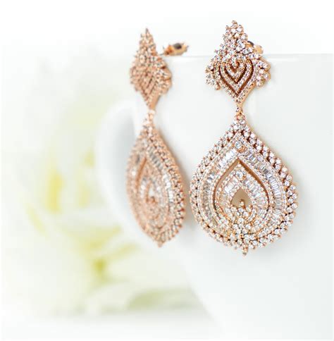Rose Gold Chandelier Earrings Crystal Bridal Earrings Art Etsy