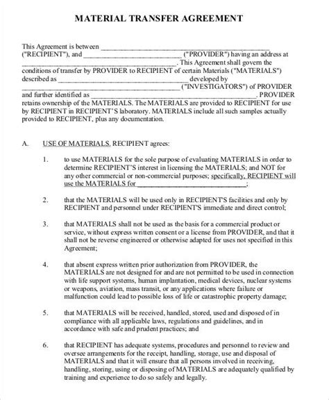 Transfer Agreement Template 14 Free Word Pdf Format Download