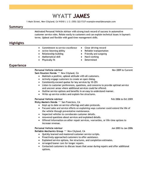 Take a look at the tips livecareer offers for writing this document and browse our personal statement examples. Best Personal Vehicle Advisor Resume Example From ...