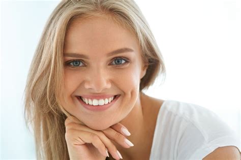 Portrait Beautiful Happy Woman With White Teeth Smiling Beauty High