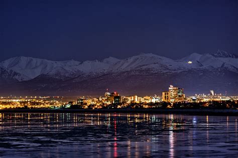 Anchorage At Night In Winter Stock Photo Download Image