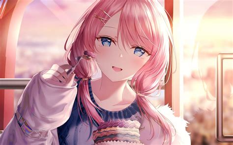 Download 2560x1600 Wallpaper Cute Anime Girl Beautiful Eating Cake Dual Wide Widescreen 16