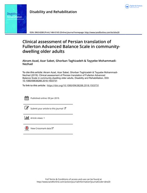 Pdf Clinical Assessment Of Persian Translation Of Fullerton Advanced