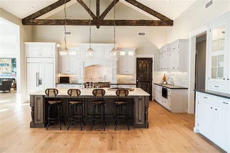 Open Kitchen Concept With Exposed Decorative Beam Detail By