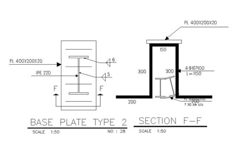 Base Plate Plan And Section View Is Given In This Autocad Drawing Model
