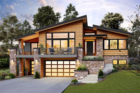 Modern Home Plan For An Up Sloping Lot 69746am