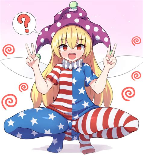 safebooru 1girl american flag dress american flag legwear blonde hair blush clownpiece
