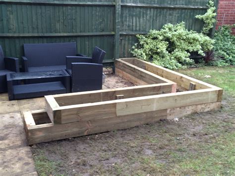 Raised Planter Made From Eco Sleepers To Frame Patio Area Outdoor