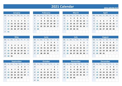 The calendar week for each week of the year. 2021 calendar with week numbers -Calendar.best
