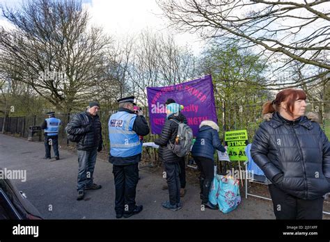 Protesters Demonstrating Outside Of Walleys Quarry Waste Landfill Site