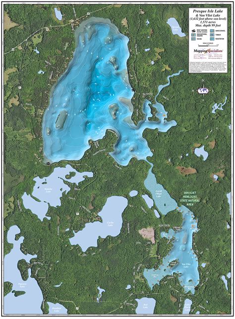 Presque Isle And Van Vliet Lake Enhanced Wall Map