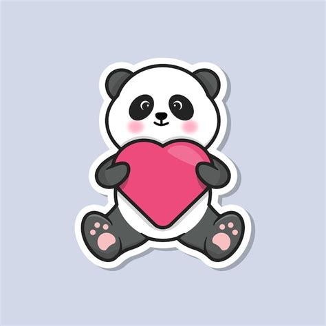 Leuke Panda Sticker Met Hart Premium Vector