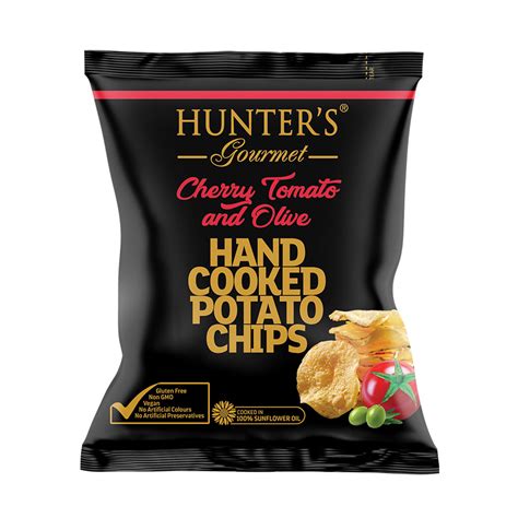 Hunters Gourmet Hand Cooked Potato Chips Cherry Tomato And Olive