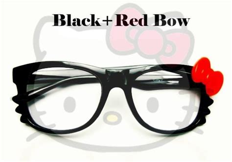 details about hello kitty style classic nerd geek black glasses frame with red bow clear lens
