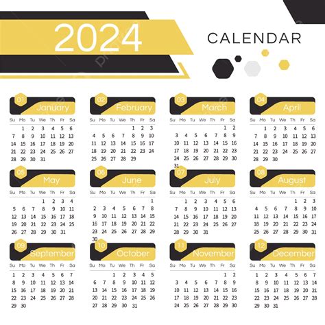 2024 Calendar Geometric Yellow Desk Calendar Vector 2024 Calendar
