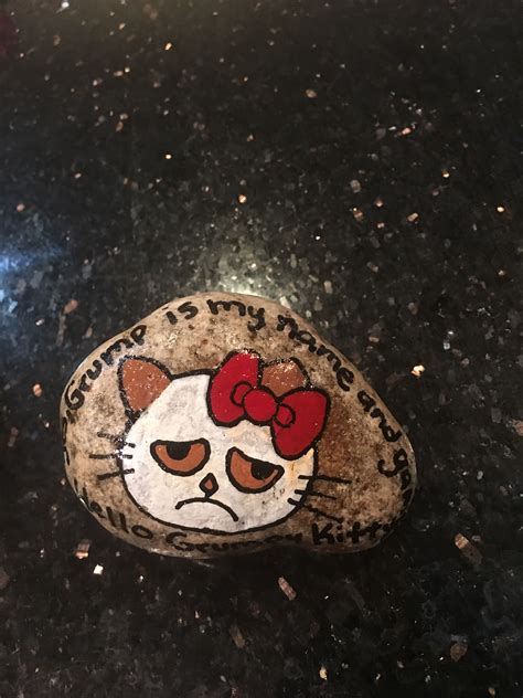 Hello Grumpy Kitty Painted Rock Grumpy Cat Funny Rock Kitty