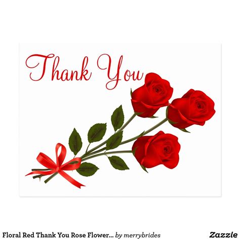 Floral Red Thank You Rose Flower Wedding Love Postcard